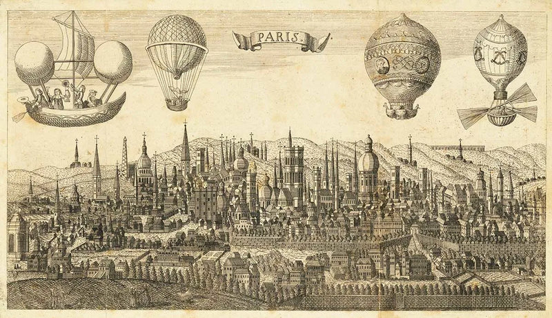 Hot air balloon ride over paris in the 18th century